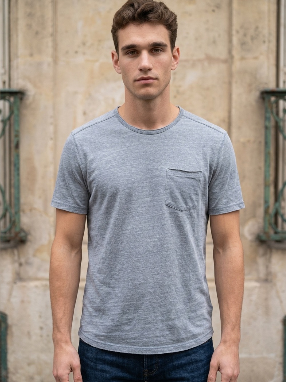 John Varvatos USA Gray Slub Pocket T Shirt Men’s Large L